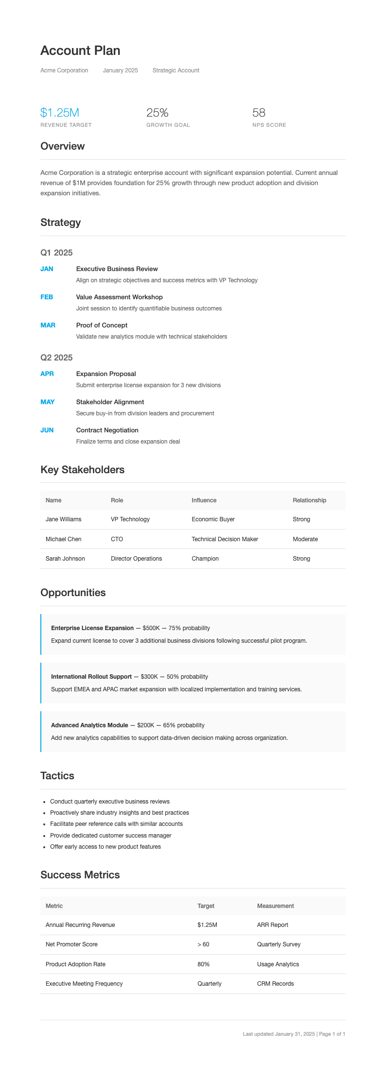 Modern minimal sales account plan